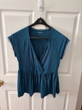 torrid teal wrap-style peplum top